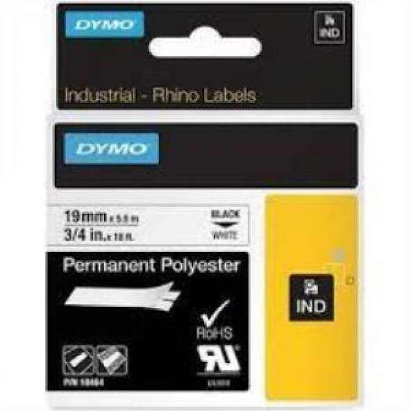 Dymo 18484 RhinoPRO SabitPolyester Şerit 19mmx5,5m Beyaz-Siyah ürün görseli 1