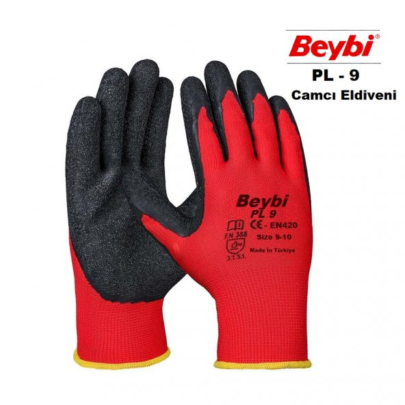 Beybi Nitril Poly PL9 9 Beden Kırmızı Siyah İş Eldiveni 12li Paket Camcı Eldiveni ürün görseli 1