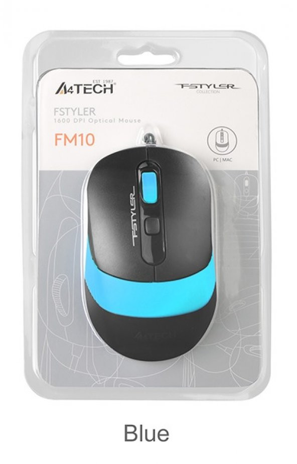 A4 Tech Fm10 Usb Fstyler Mavi Optik 1600 Dpı Mouse ürün görseli 1