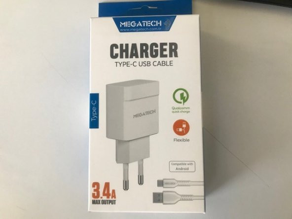 Megatech CC-03 (MT-Ct34 )3.4A Type-C Usb Kablo+ Ev Şarj Adaptör Hızlı Şarj ürün görseli 1