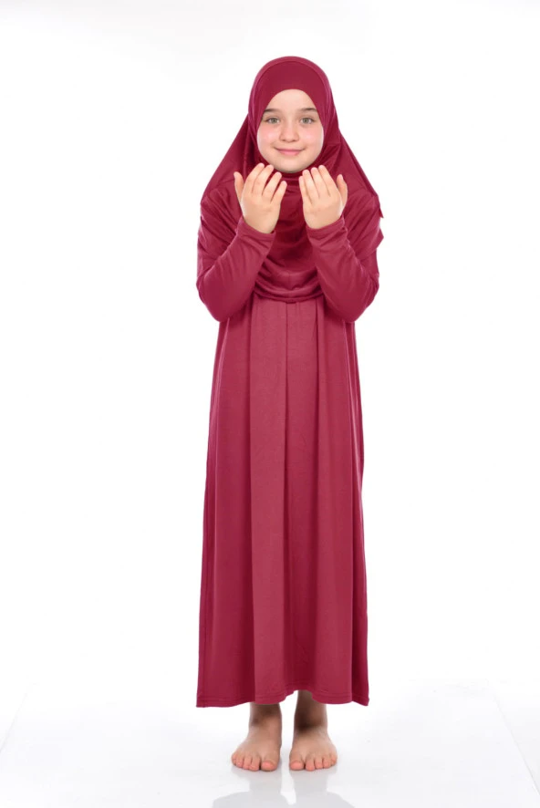 Pratik Çocuk Namaz Elbisesi 9-11 Yaş Kırmızı ürün görseli 1