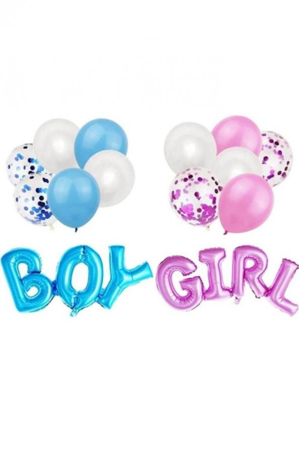 Beysüs Cinsiyet Partisi Girl Boy Mavi Pembe Konfetili Balon Demeti ürün görseli 1