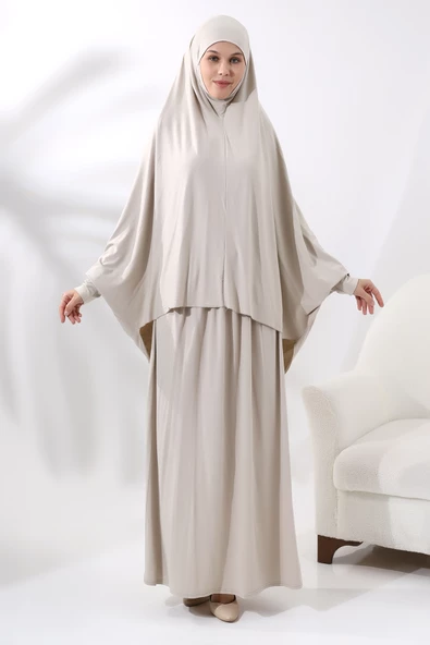 İki Parça Pratik Namaz Elbisesi 8016 Krem ürün görseli 1