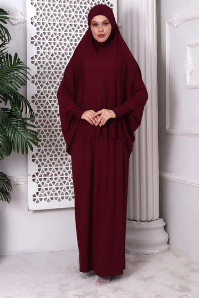 İki Parça Pratik Namaz Elbisesi 8016 Bordo ürün görseli 1