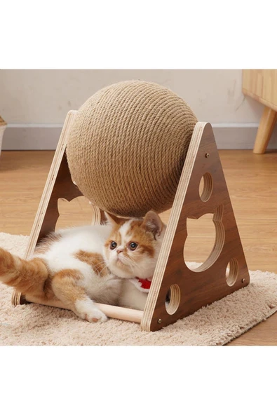 Ahşap Ipli Kedi Oyuncagi Topu - Resim 6