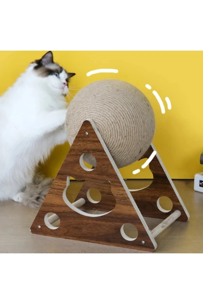 Ahşap Ipli Kedi Oyuncagi Topu - Resim 3