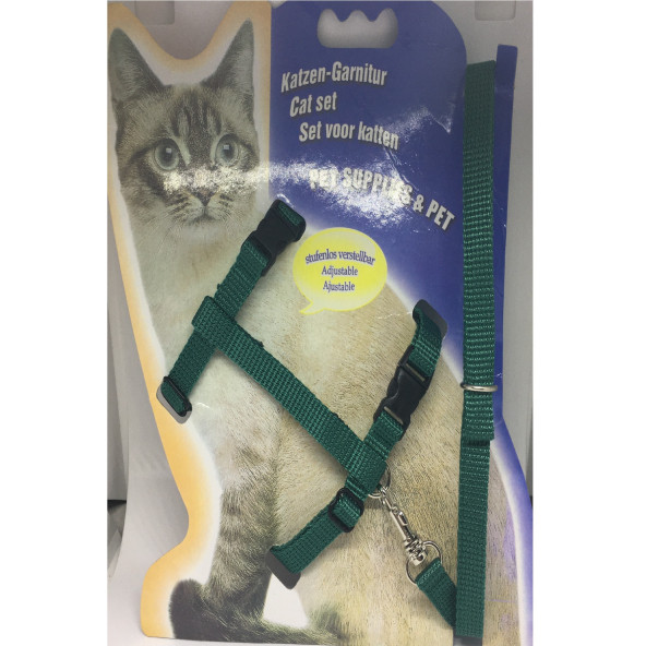 TİNEKE Kedi Göğüs Tasması Ve Gezdirme Seti No: 111 YEŞİL ürün görseli 1
