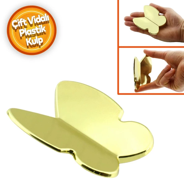 Kelebek Çocuk Bebek Genç Odası Çekmece Dolap Kapak Kulpu Kulbu Plastik Gold Altın Kulp 32 Mm ürün görseli 1