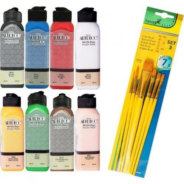 Artdeco Akrilik Boya 140 ml 8li + Fanart Fırça 7li ürün görseli 1