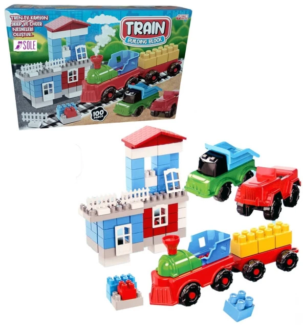 100 Parçalı, Tren Garı- Ev- Kamyon- Jeep ve Fazlası için Block Yapı Seti ürün görseli 1