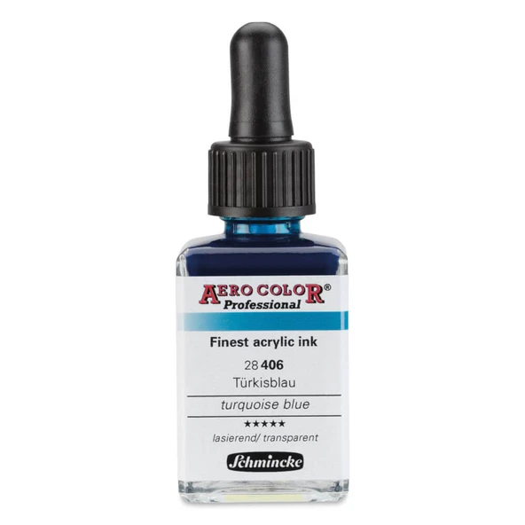 Schmincke Aero Color Profesyonel Akrilik Mürekkep 28 ml Turquoise Blue 406 ürün görseli 1