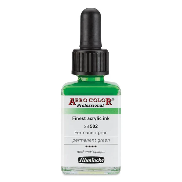 Schmincke Aero Color Profesyonel Akrilik Mürekkep 28 ml Permanent Green 502 ürün görseli 1