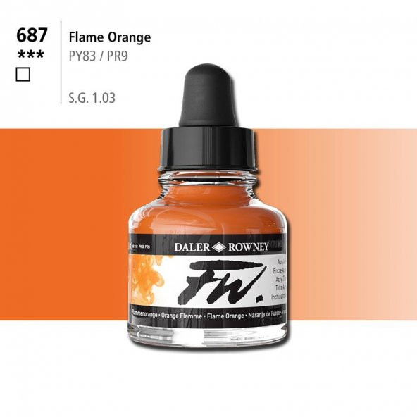 Daler Rowney Fw Acrylic Artisits Ink 29.5 ml Damlalıklı Cam Şişe Flame Orange 687 ürün görseli 1