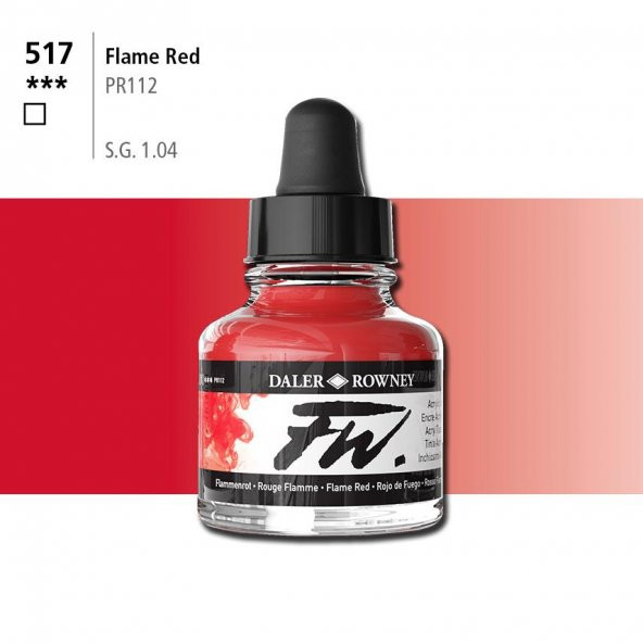 Daler Rowney Fw Acrylic Artisits Ink 29.5 ml Damlalıklı Cam Şişe Flame Red 517 ürün görseli 1