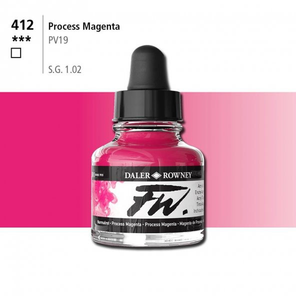 Daler Rowney Fw Acrylic Artisits Ink 29.5 ml Damlalıklı Cam Şişe Procces Magenta 412 ürün görseli 1