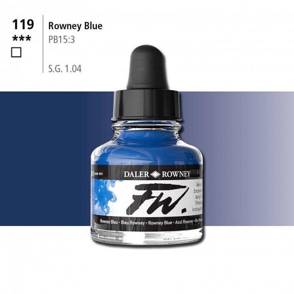 Daler Rowney Fw Acrylic Artisits Ink 29.5 ml Damlalıklı Cam Şişe Rowney Blue 119 ürün görseli 1