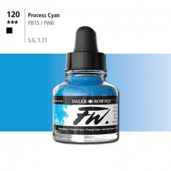 Daler Rowney Fw Acrylic Artisits Ink 29.5 ml Damlalıklı Cam Şişe Procces Cyan 120 ürün görseli 1