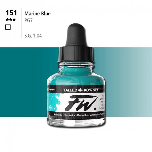 Daler Rowney Fw Acrylic Artisits Ink 29.5 ml Damlalıklı Cam Şişe Marine Blue 151 ürün görseli 1