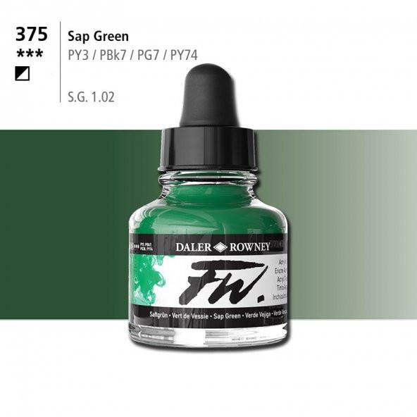 Daler Rowney Fw Acrylic Artisits Ink 29.5 ml Damlalıklı Cam Şişe Sap Green 375 ürün görseli 1