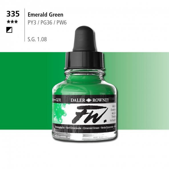 Daler Rowney Fw Acrylic Artisits Ink 29.5 ml Damlalıklı Cam Şişe Emerald Green 335 ürün görseli 1