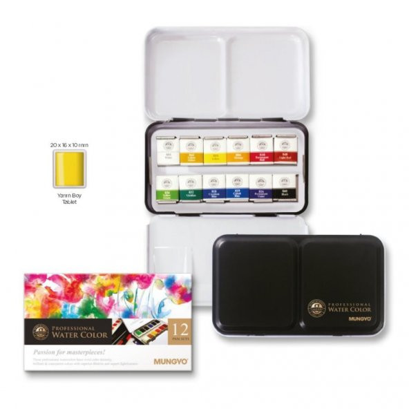 Mungyo  Professional Suluboya  1/2 Yarım Tablet 12 renk ürün görseli 1