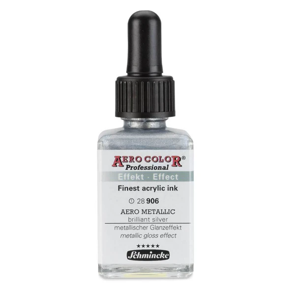 Schmincke Aero Color Profesyonel Akrilik Mürekkep 28 ml Aero Metallic Brilliant Silver 906 ürün görseli 1