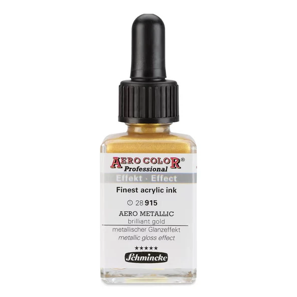 Schmincke Aero Color Profesyonel Akrilik Mürekkep 28 ml Aero Metallic Brilliant Gold 915 ürün görseli 1