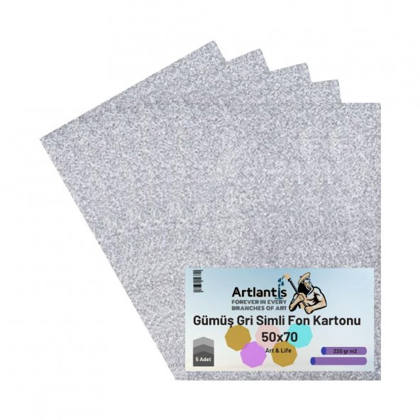 Gümüş Gri Simli Karton 50x70 5 Adet Artlantis Simli Karton Gri Gümüş 5 Adet 50*70 ürün görseli 1