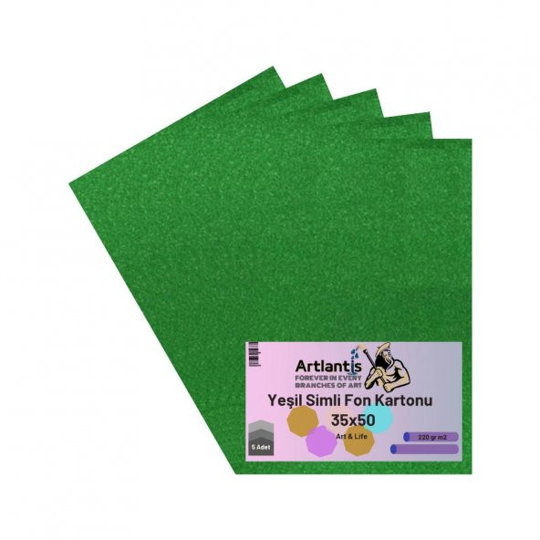 Yeşil Simli Karton 35x50 5 Adet Artlantis Simli Karton Yeşil 5 Adet 35*50 ürün görseli 1