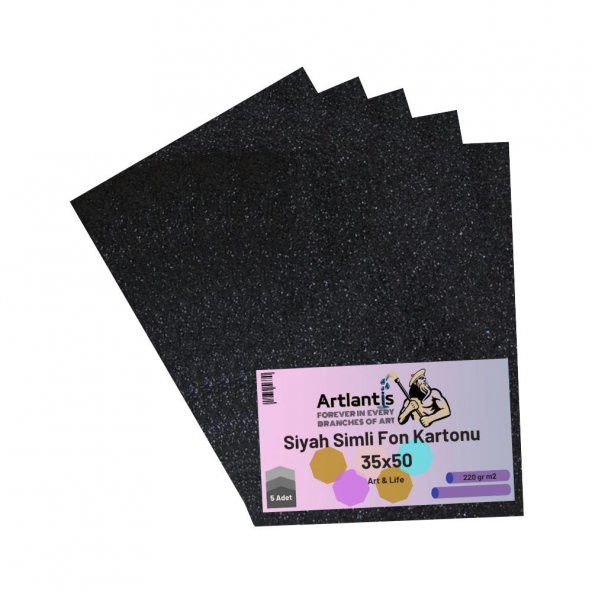 Siyah Simli Karton 35x50 5 Adet Artlantis Simli Karton Siyah 5 Adet 35*50 ürün görseli 1