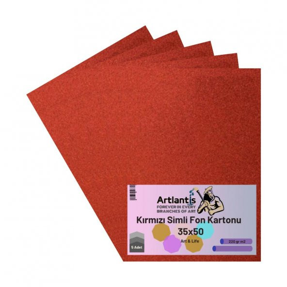 Kırmızı Simli Karton 35x50 5 Adet Artlantis Simli Karton Kırmızı 5 Adet 35*50 ürün görseli 1
