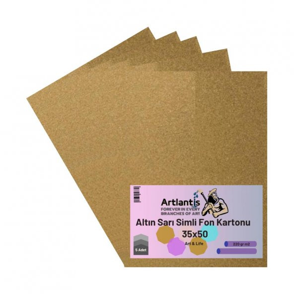 Altın Sarı Simli Karton 35x50 5 Adet Artlantis Simli Karton Altın Sarı 5 Adet 35*50 ürün görseli 1