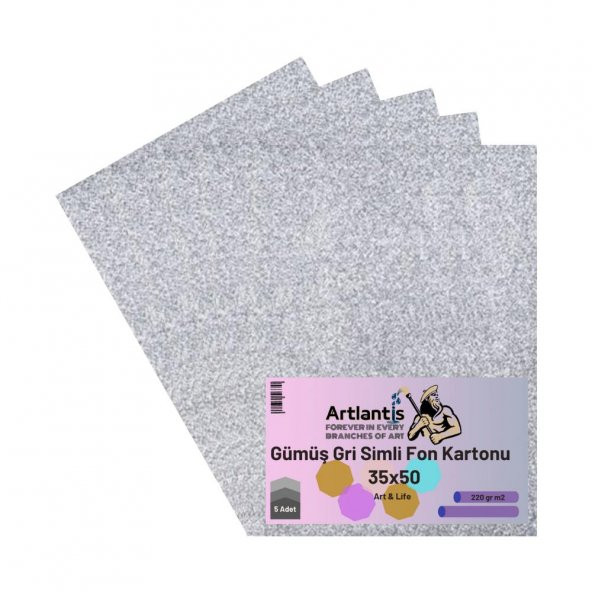 Gümüş Gri Simli Karton 35x50 5 Adet Artlantis Simli Karton Gri Gümüş 5 Adet 35*50 ürün görseli 1