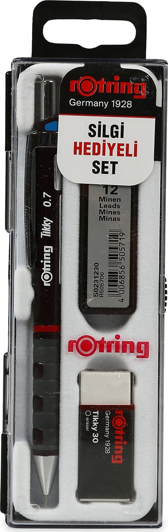 Rotring Tikky Okul Seti 0.7 mm Bordo Versatil Kalem + Silgi + Uç ürün görseli 1