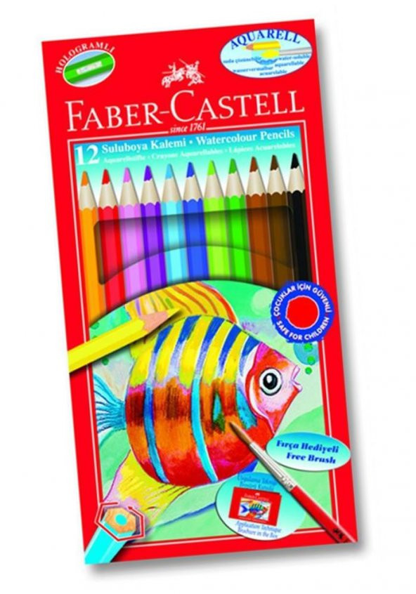 Aquarel Suluboya Kalemi 12 Renk Karton Kutu 1 Paket Faber Sulu Boya Kalemi 12 Li Fırça Hediyeli ürün görseli 1