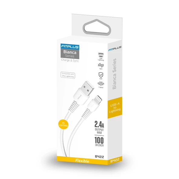 FitPlus Bianca B422 USB - iPhone Lightning Flex Şarj Kablosu 2.4A 1mt - Resim 5