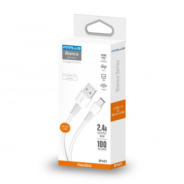 FitPlus Bianca B421 USB - Micro USB Flex Şarj Kablosu 2.4A 1mt - Resim 5