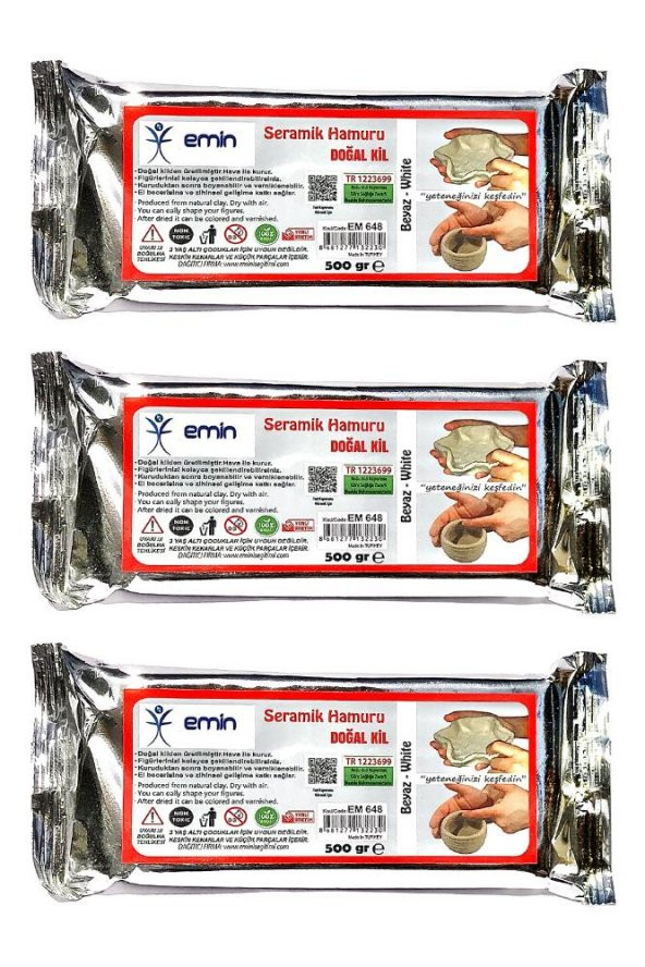 Seramik Hamuru Doğal Kil 500 Gr Beyaz Kil Hamuru 3 Paket Seramik Kili Beyaz Renk Modelleme Çamuru ürün görseli 1