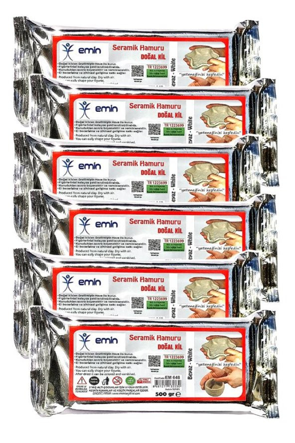 Seramik Hamuru Doğal Kil 500 Gr Beyaz Kil Hamuru 6 Paket Seramik Kili Beyaz Renk Modelleme Çamuru ürün görseli 1