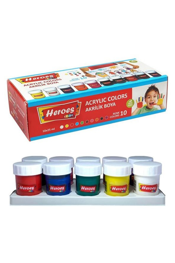 Akrilik Boya 10 Renk 25 ml 1 Paket Akrilik Boya Seti 10 Lu Kağıt Tuval Ahşap Cam Duvar Metal Boyama ürün görseli 1