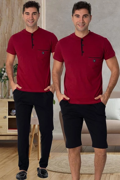 Mecit 2769 Erkek Bordo Büyük Beden Şortlu Pijama Takımı ürün görseli 1