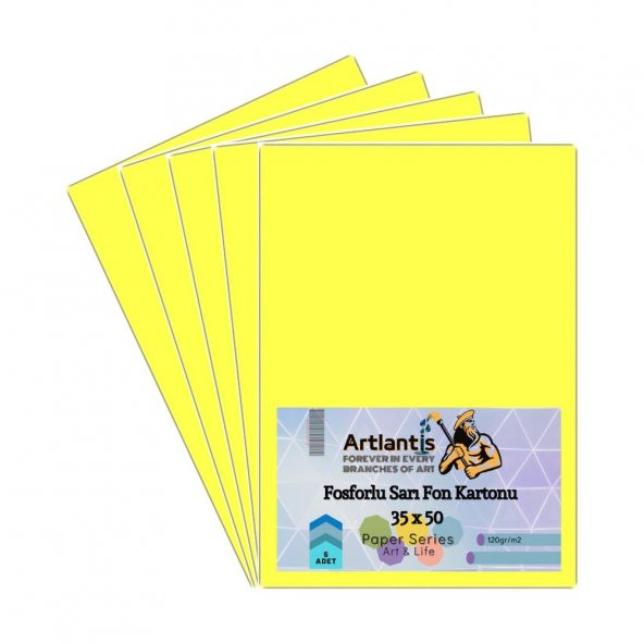 Fon Kartonu Fosforlu Sarı 35x50 5 Adet Artlantis Fosforlu Fon Kartonu Sarı 35*50 5 Adet ürün görseli 1