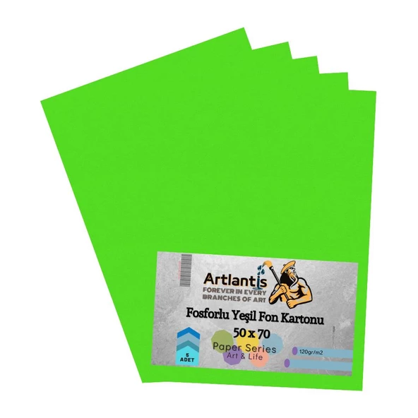Fon Kartonu Fosforlu Yeşil 50x70 5 Adet Artlantis Fosforlu Fon Kartonu Yeşil 50*70 5 Adet ürün görseli 1
