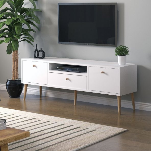 Mbes Mobilya Beyza Ahşap Ayaklı 140 Cm Beyaz Tv Sehbası ürün görseli 1