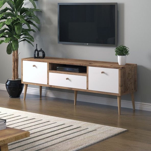 Mbes Mobilya Beyza Ahşap Ayaklı 140 Cm Atlantik  Beyaz Tv Sehbası ürün görseli 1