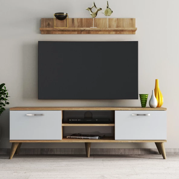 Safir 138 lik L Raflı Tv Ünitesi Çam - Beyaz  - TVU0403 ürün görseli 1