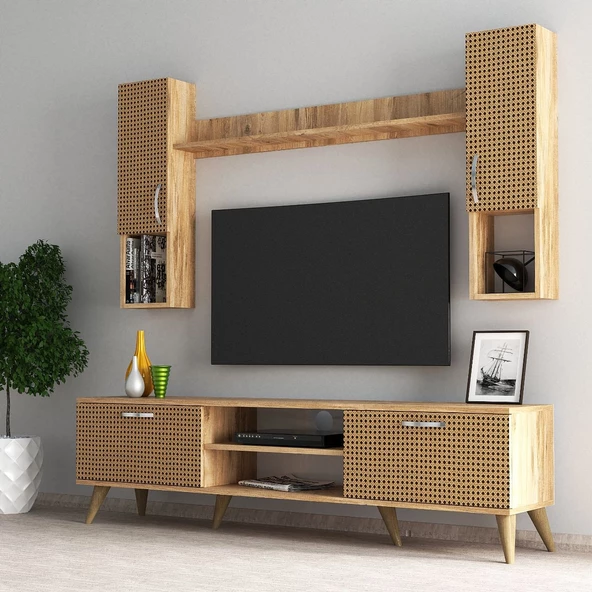 Mega 180 lik Kapaklı Raflı Tv Ünitesi Çam Hazeran Kapaklı - TVU0204 ürün görseli 1