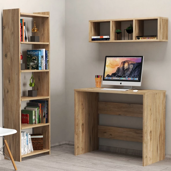 Çalışma Masası Raflı Kitaplıklı Çam - CLM0302 ürün görseli 1
