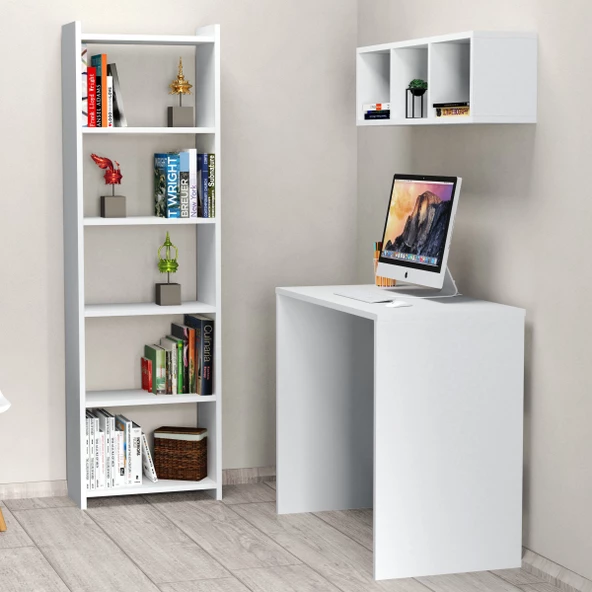 Çalışma Masası Raflı Kitaplıklı Beyaz - CLM0301 ürün görseli 1