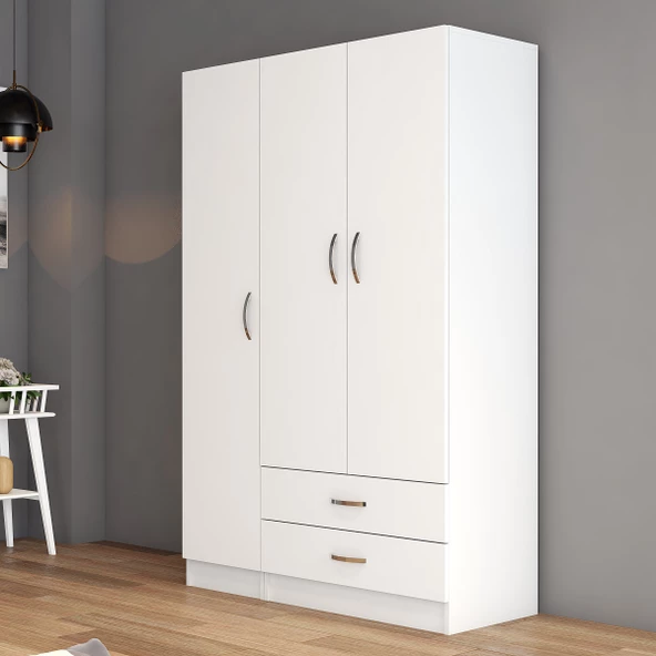 3 Kapılı İki Çekmeceli Geniş Gardrop Beyaz - GRD0501 ürün görseli 1